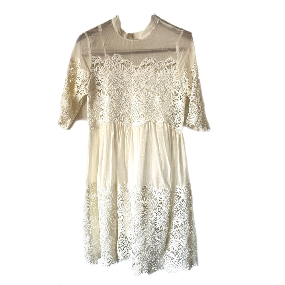 White Lace / Crocheted Bohemian Dress with Slip